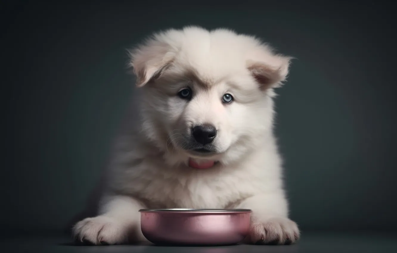 Photo wallpaper white, look, sweetheart, portrait, legs, dog, fluffy, puppy
