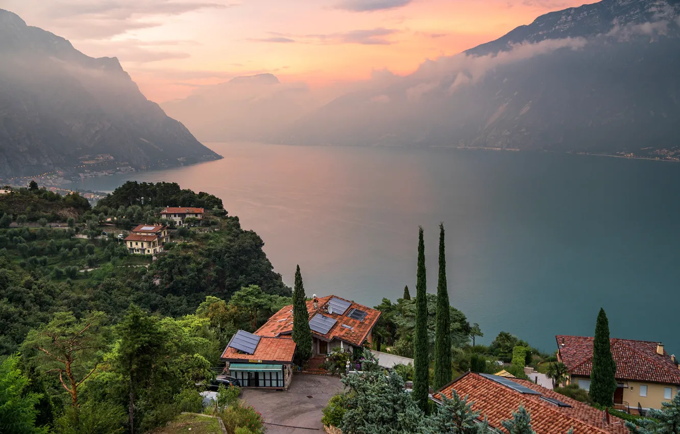 Photo wallpaper mountains, lake, Alps, Italy, Garda