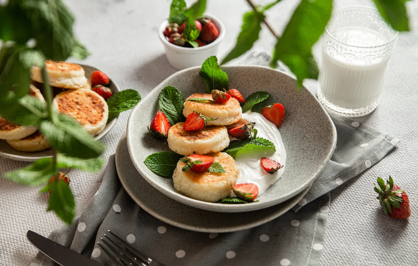 Photo wallpaper berries, strawberry, bowl, cheesecakes