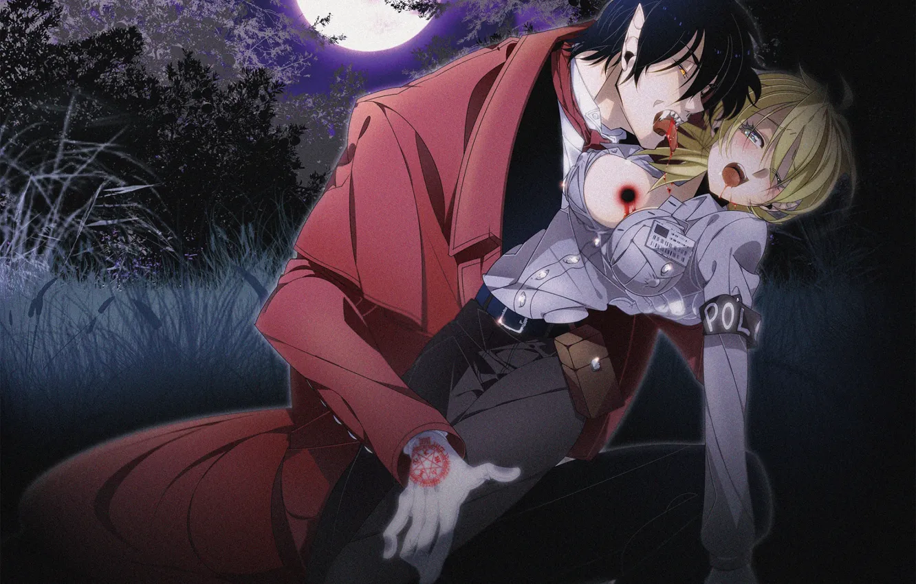 Photo wallpaper girl, night, blood, vampire, Hellsing, Hellsing