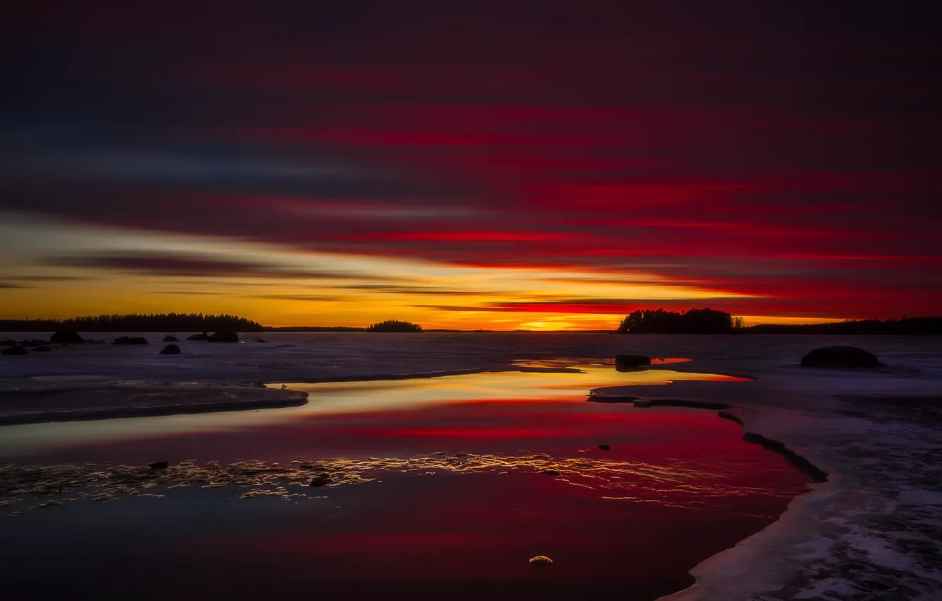 Photo wallpaper sunset, nature, river, color