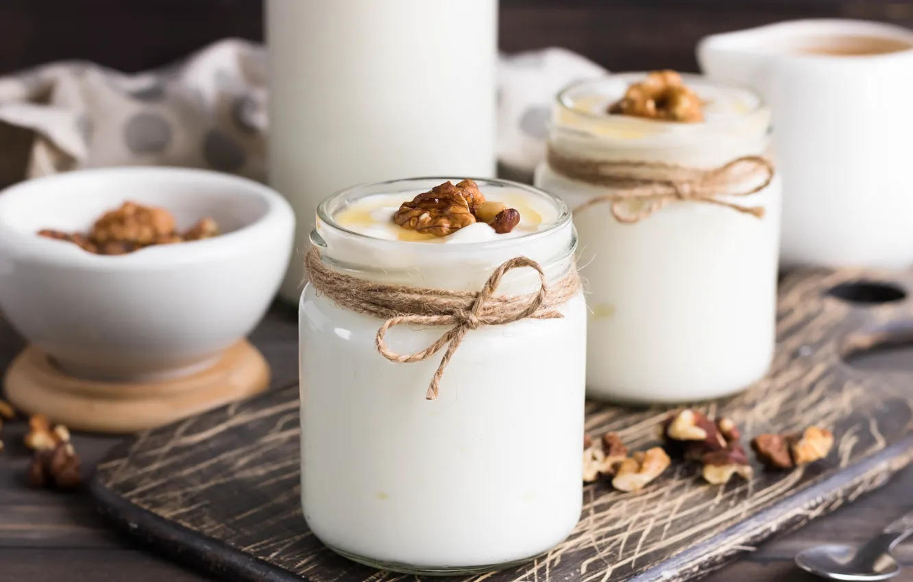 Photo wallpaper Breakfast, jars, nuts, honey, yogurt