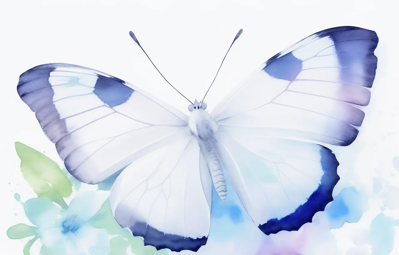 Photo wallpaper white, blue, green, green, butterfly, figure, wings, watercolor