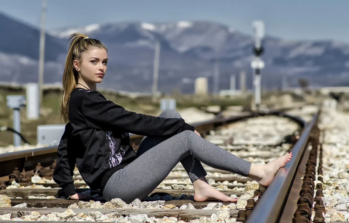 Photo wallpaper look, girl, model, rails, ponytail, Aily