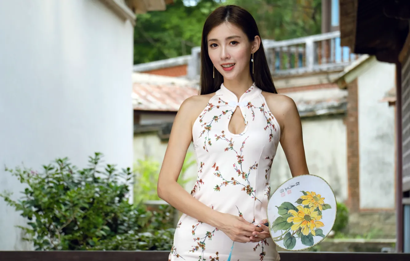 Photo wallpaper look, dress, fan, Asian