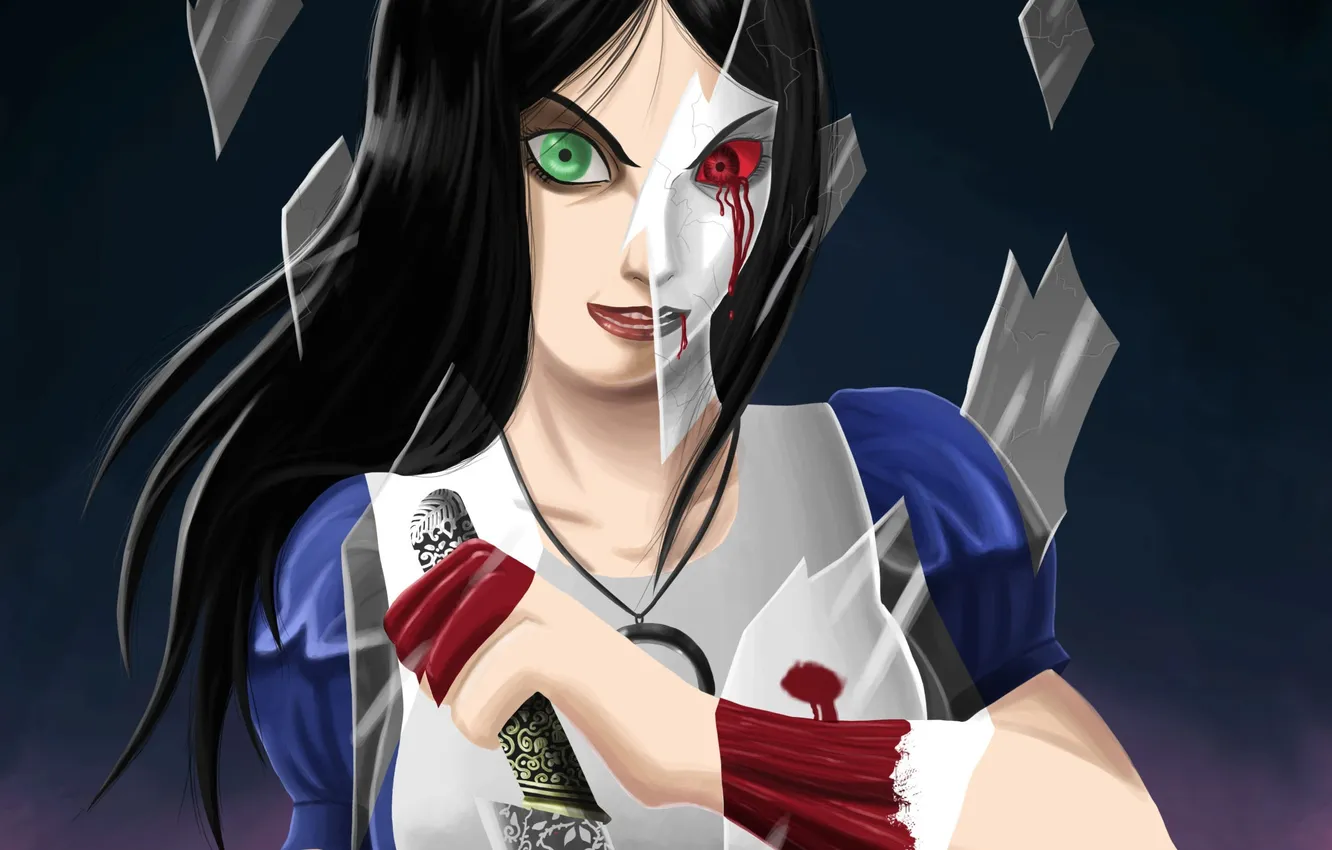 Photo wallpaper glass, fragments, blood, the game, Alice, knife, Alice Madness Returns
