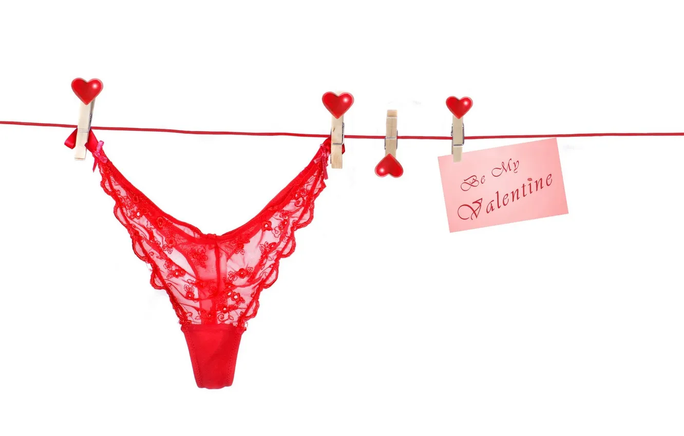 Photo wallpaper heart, panties, clothespins, Be My Valentine, THONG