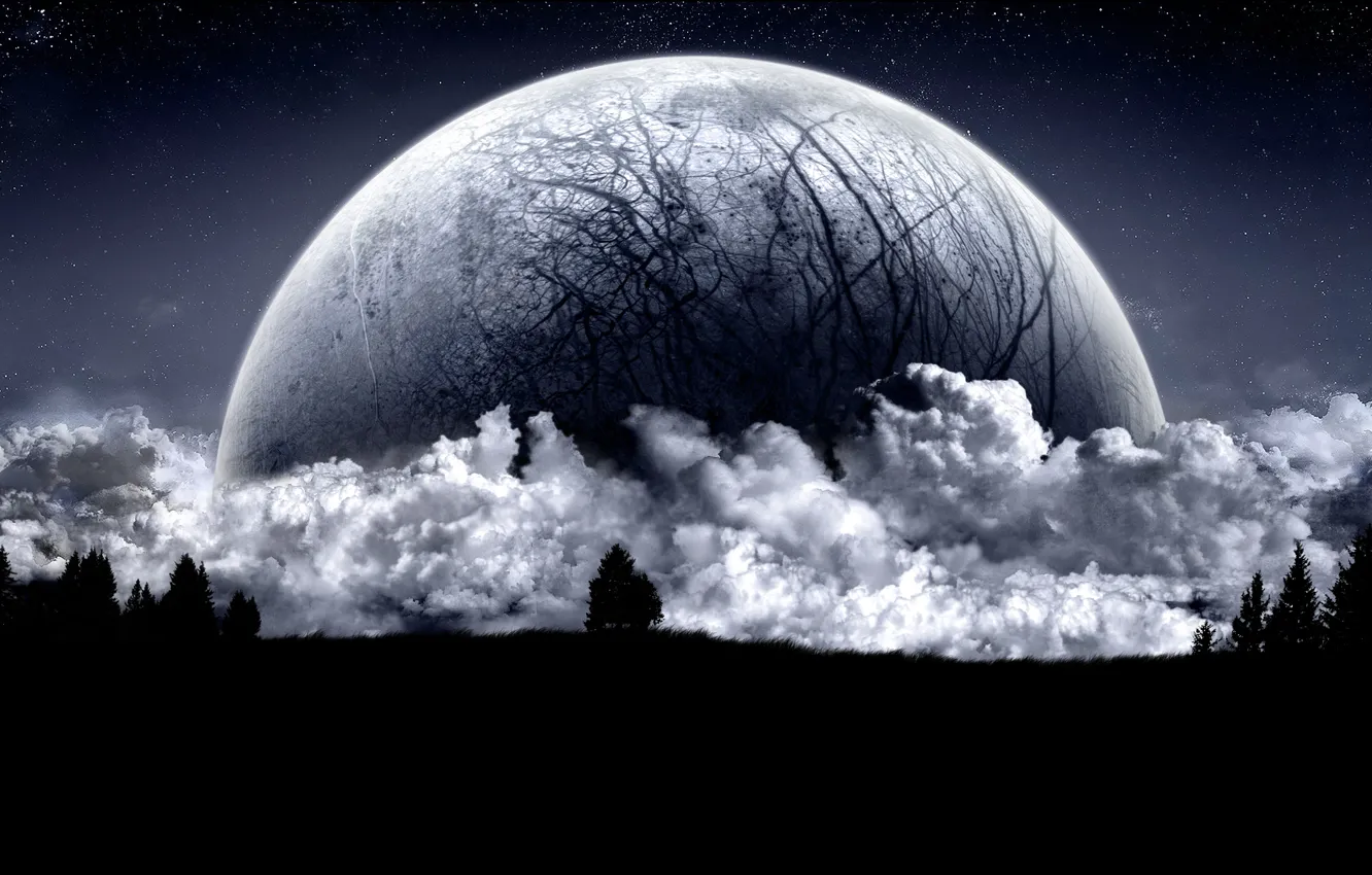 Photo wallpaper clouds, night, the moon