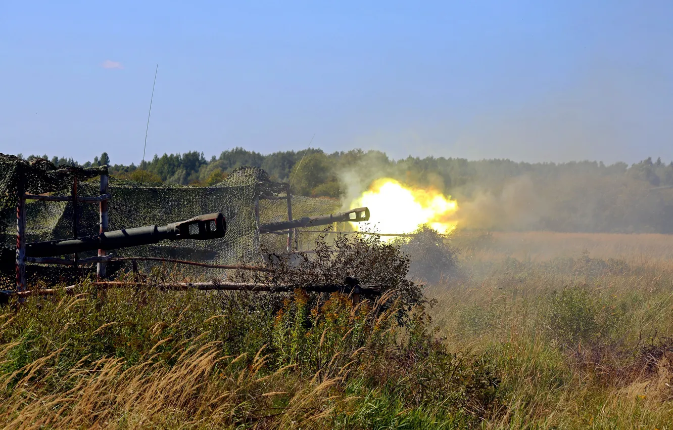 Photo wallpaper fire, self-propelled, howitzers, SAU 2S3