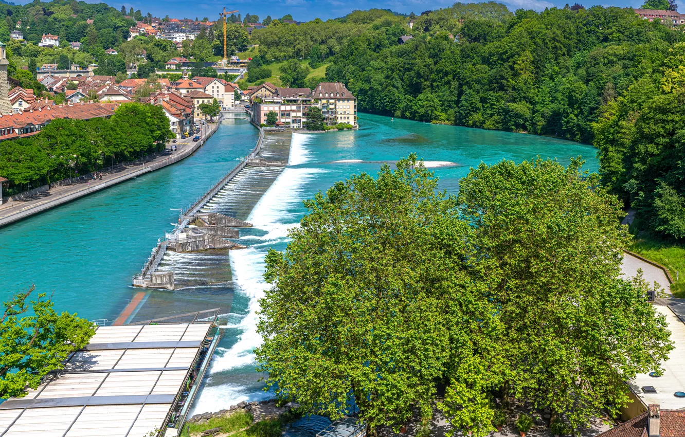 Photo wallpaper river, home, Switzerland, Bern