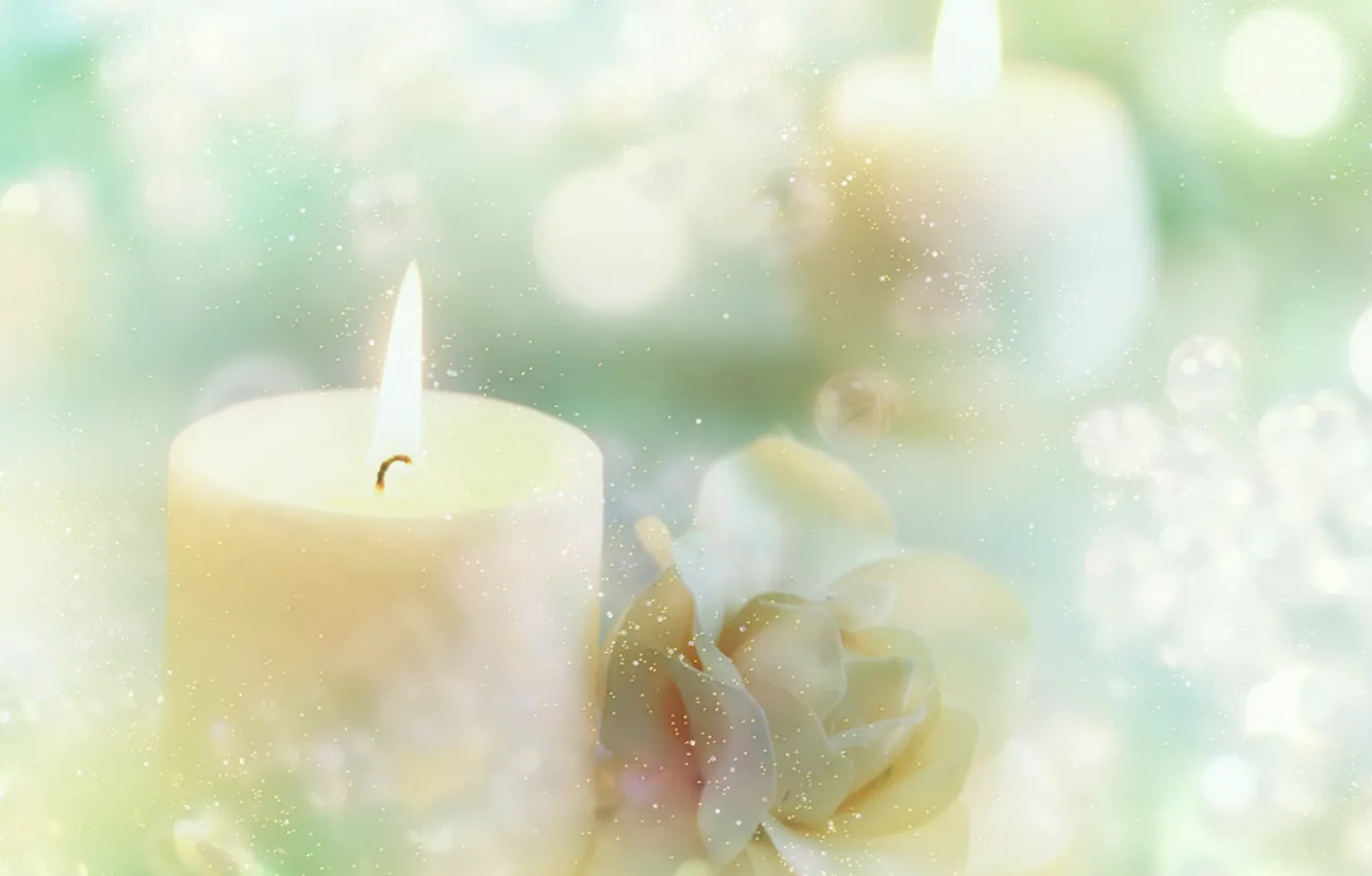 Photo wallpaper snowflakes, rose, candles