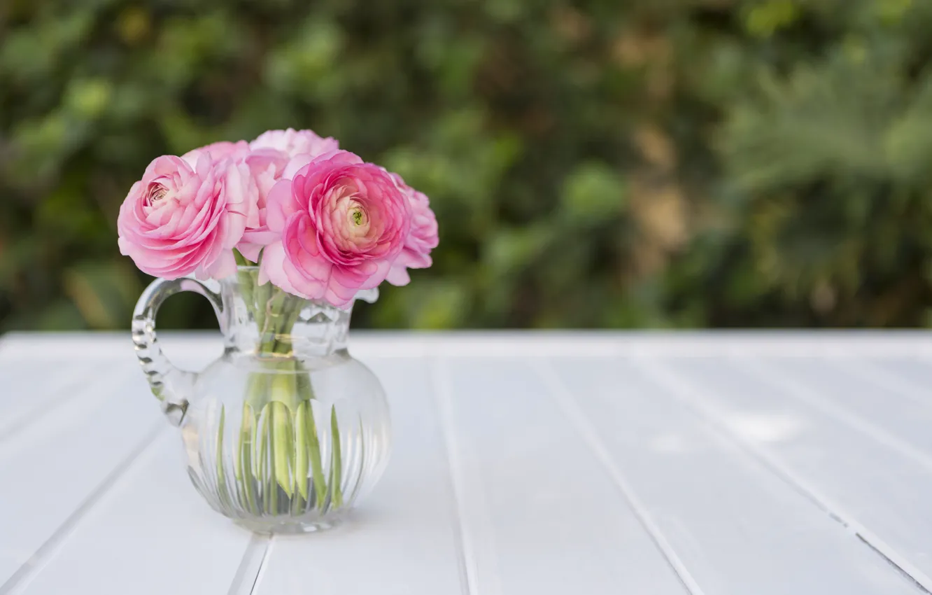 Photo wallpaper flowers, bouquet, vase, pink, peonies