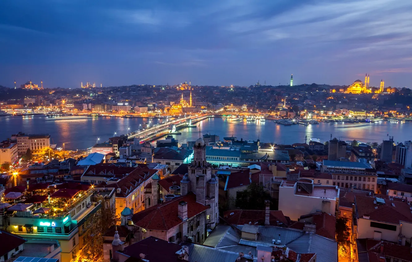 Photo wallpaper the city, building, home, the evening, panorama, Istanbul, Turkey, Turkey