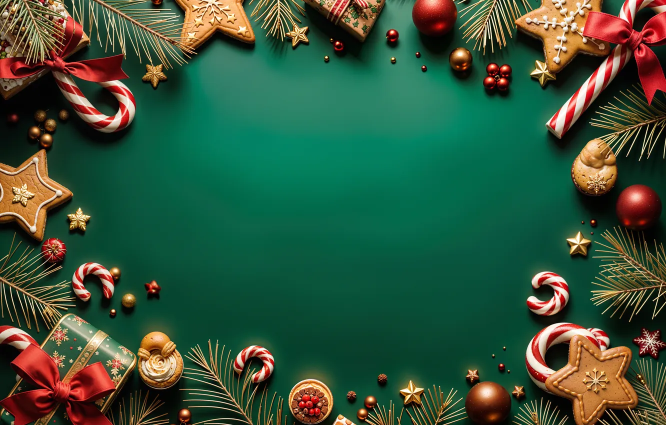 Photo wallpaper decoration, balls, new year, Christmas, golden, Christmas, balls, red background