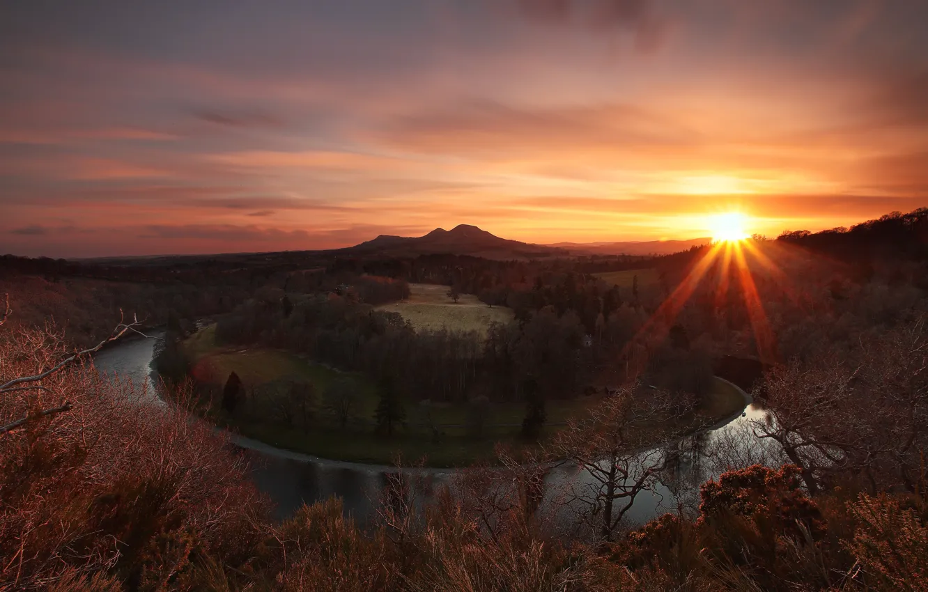 Photo wallpaper sunset, river, Scotland, UK, Bank, By Steve Clasper, Earlston, Tweed