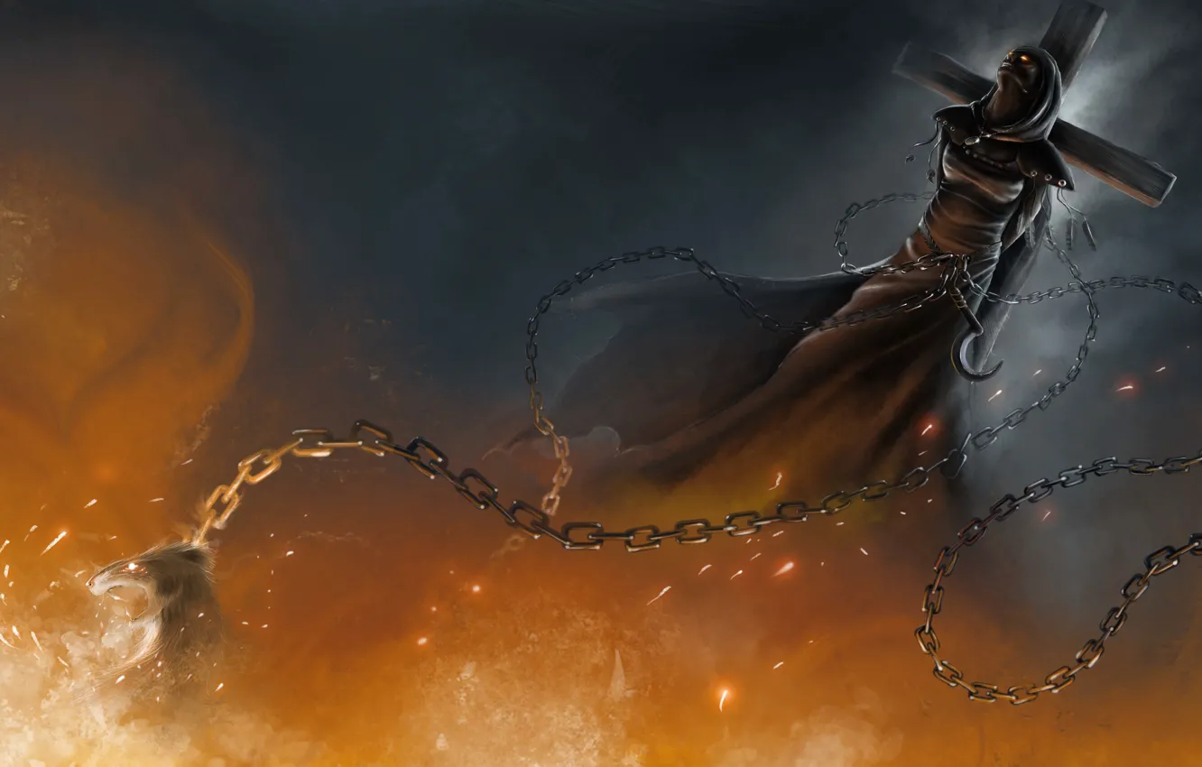 Photo wallpaper fire, death, witch, chains