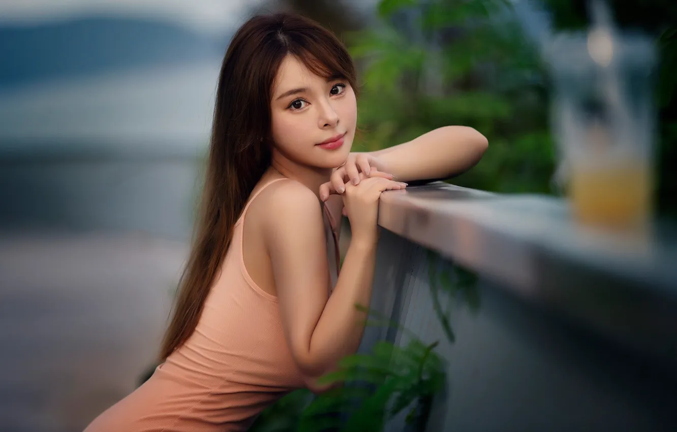 Photo wallpaper look, pose, model, portrait, makeup, dress, hairstyle, brown hair