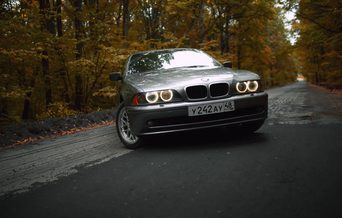 Photo wallpaper autumn, background, BMW, E39, BBS, the asphalt, BMW E39