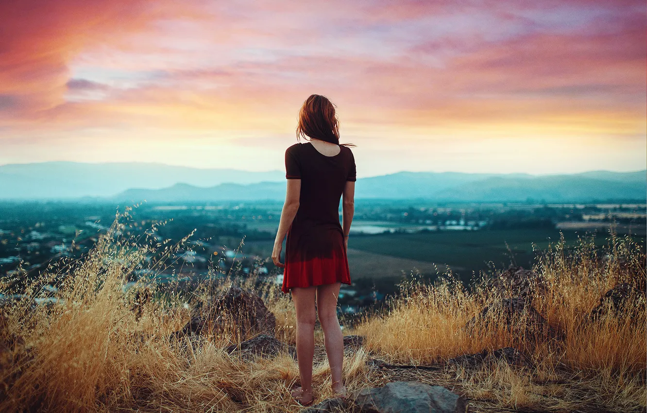 Photo wallpaper girl, landscape, view