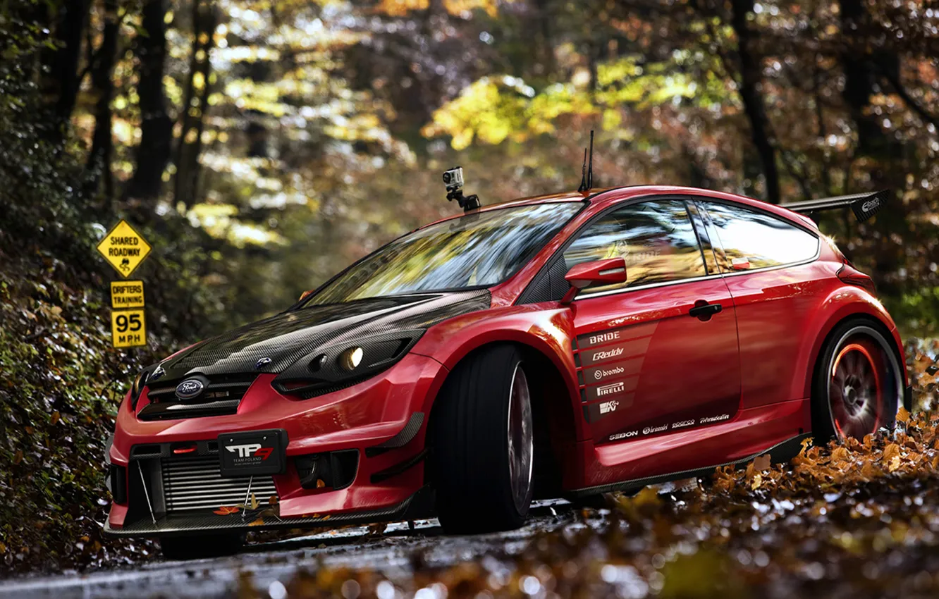 Photo wallpaper autumn, leaves, Ford Focus