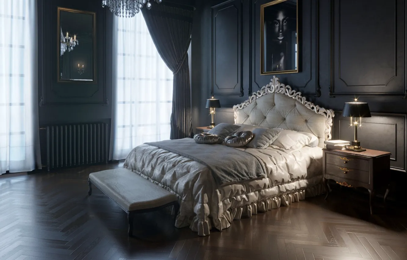 Photo wallpaper design, style, interior, bedroom, Gothic style