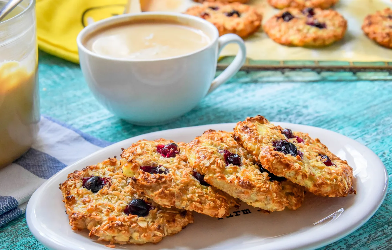 Photo wallpaper coffee, cookies, cakes, raisins