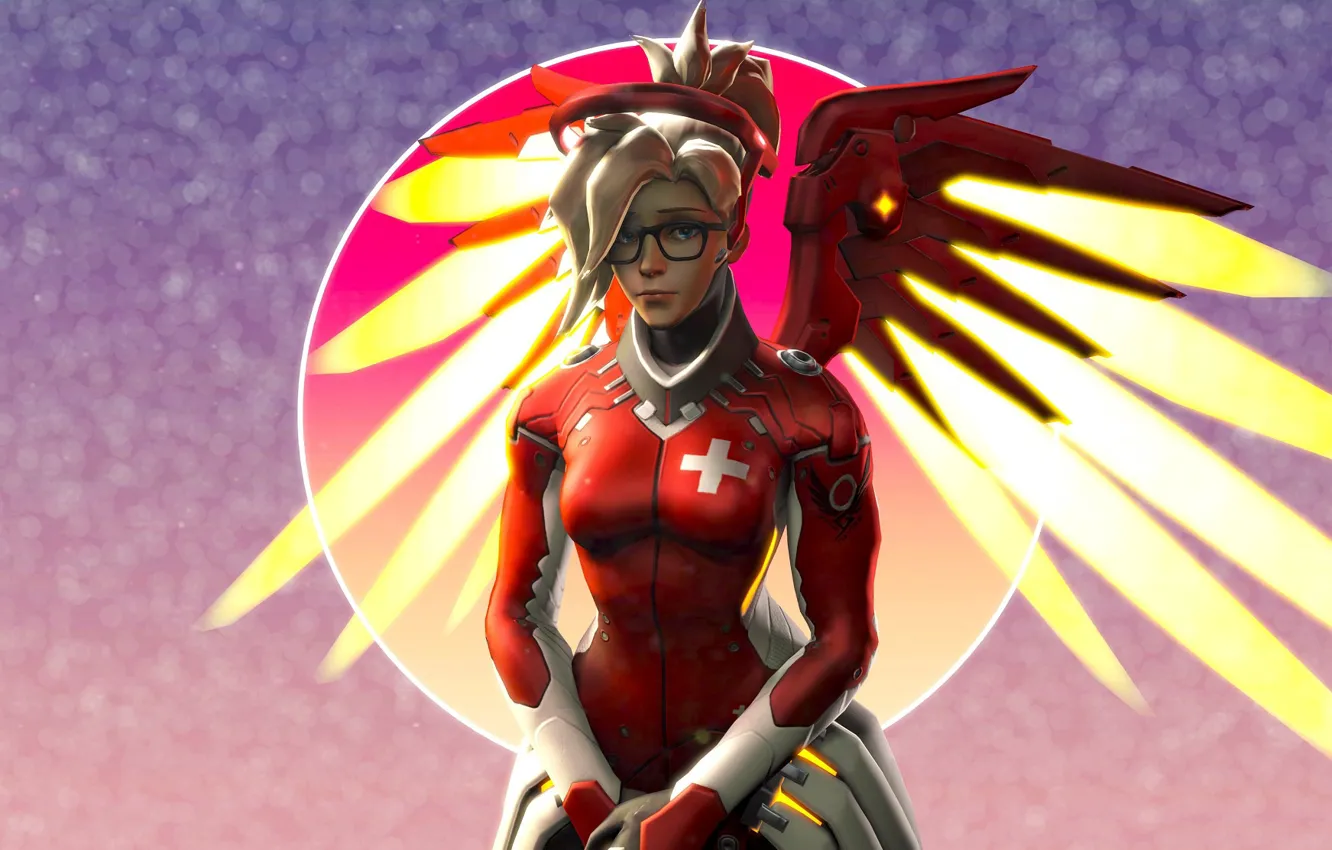 Photo wallpaper girl, background, wings, Overwatch