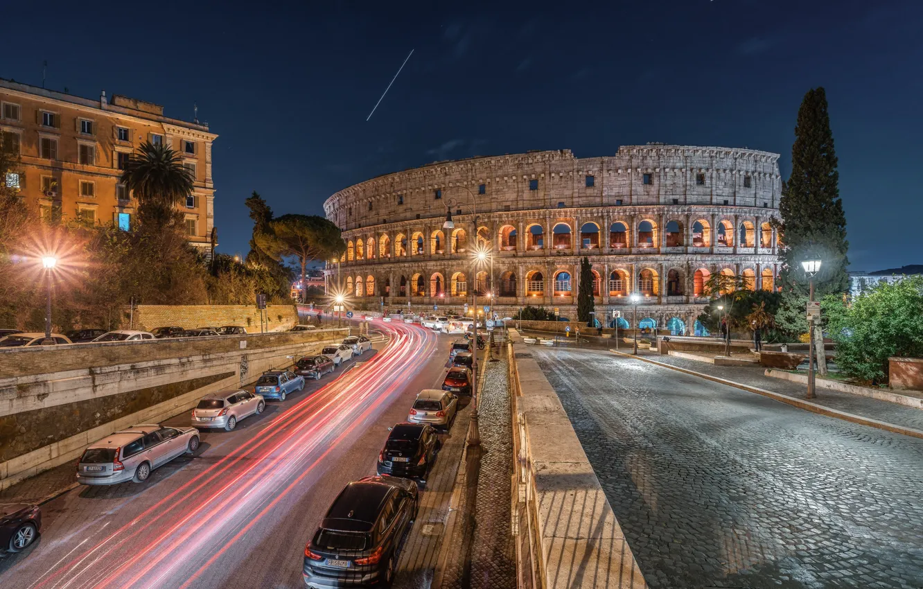 Photo wallpaper road, machine, night, Rome, Italy, The Vatican