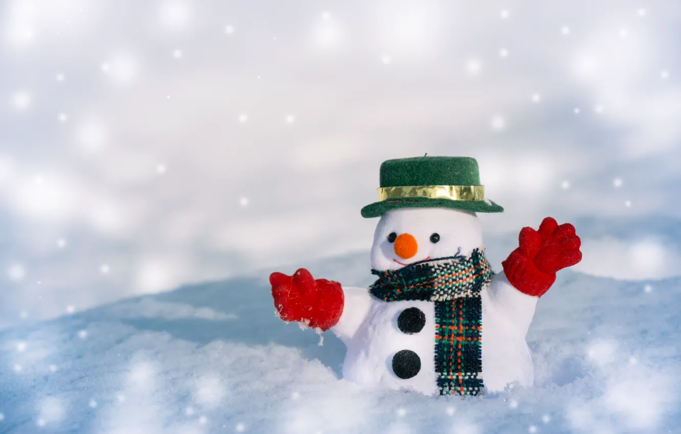 Photo wallpaper winter, snow, snowflakes, new year, Christmas, snowman, Christmas, winter