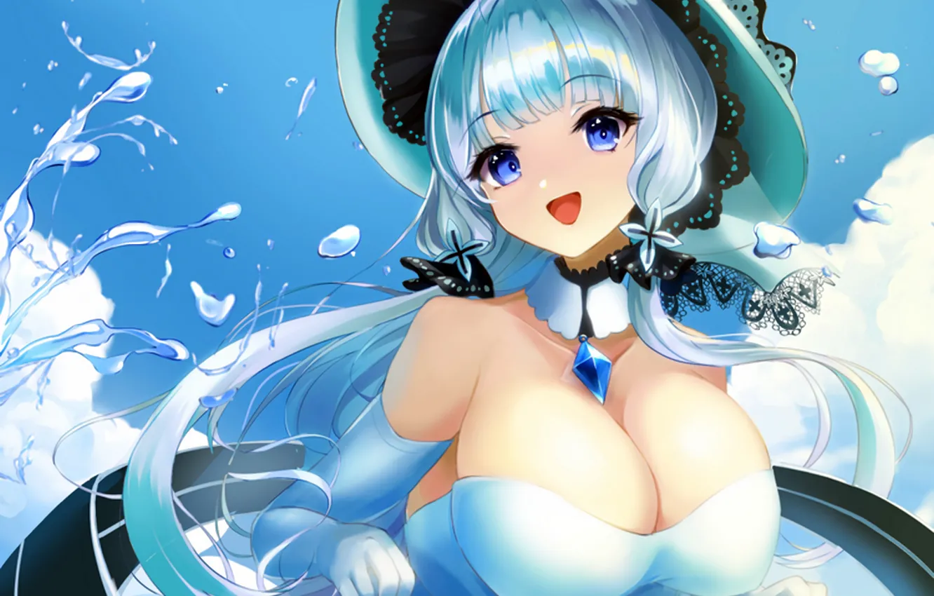 Photo wallpaper girl, sexy, cleavage, long hair, dress, hat, boobs, anime