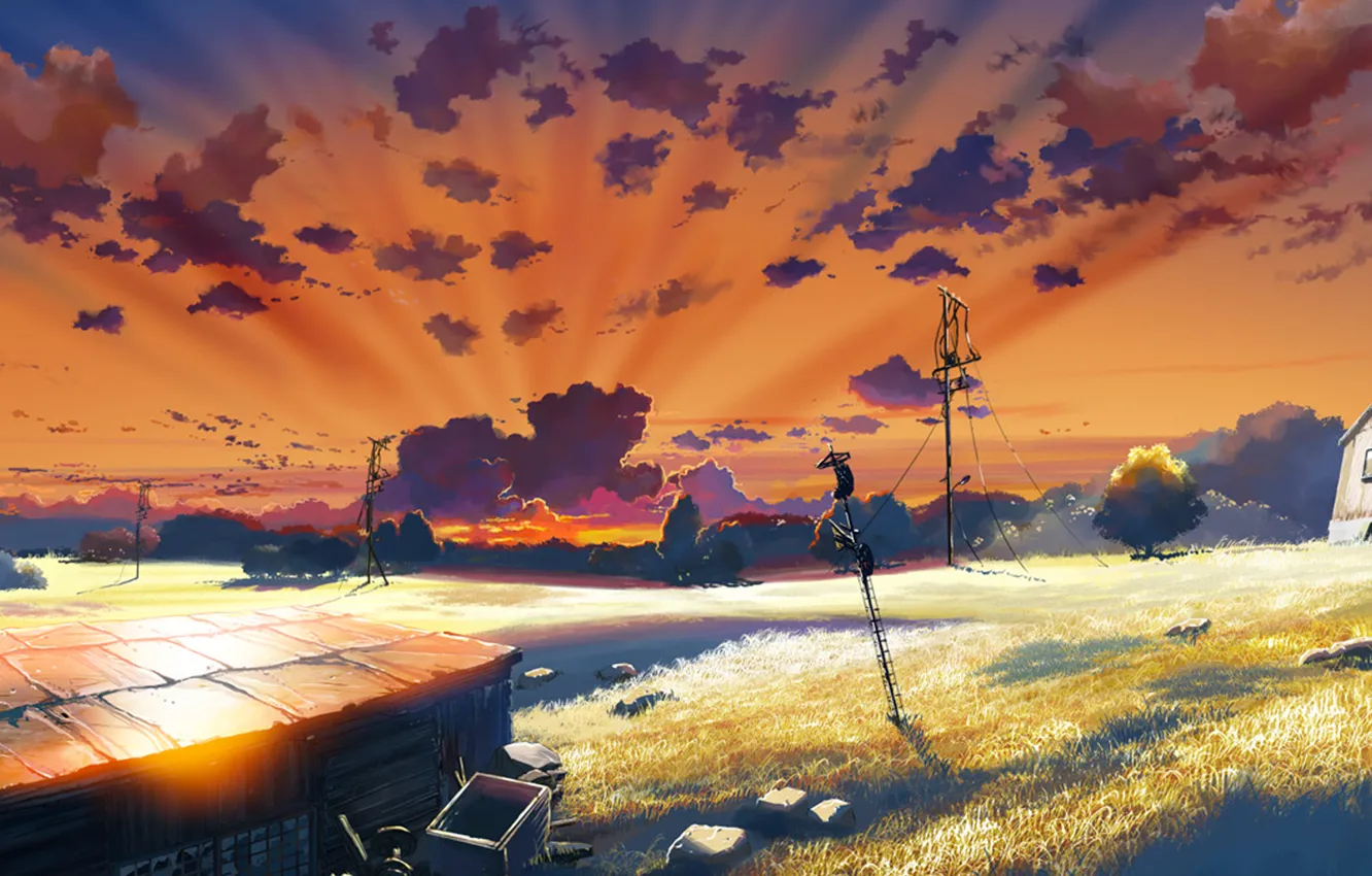 Photo wallpaper field, figure, Japan, anime, hangar, japan, farm