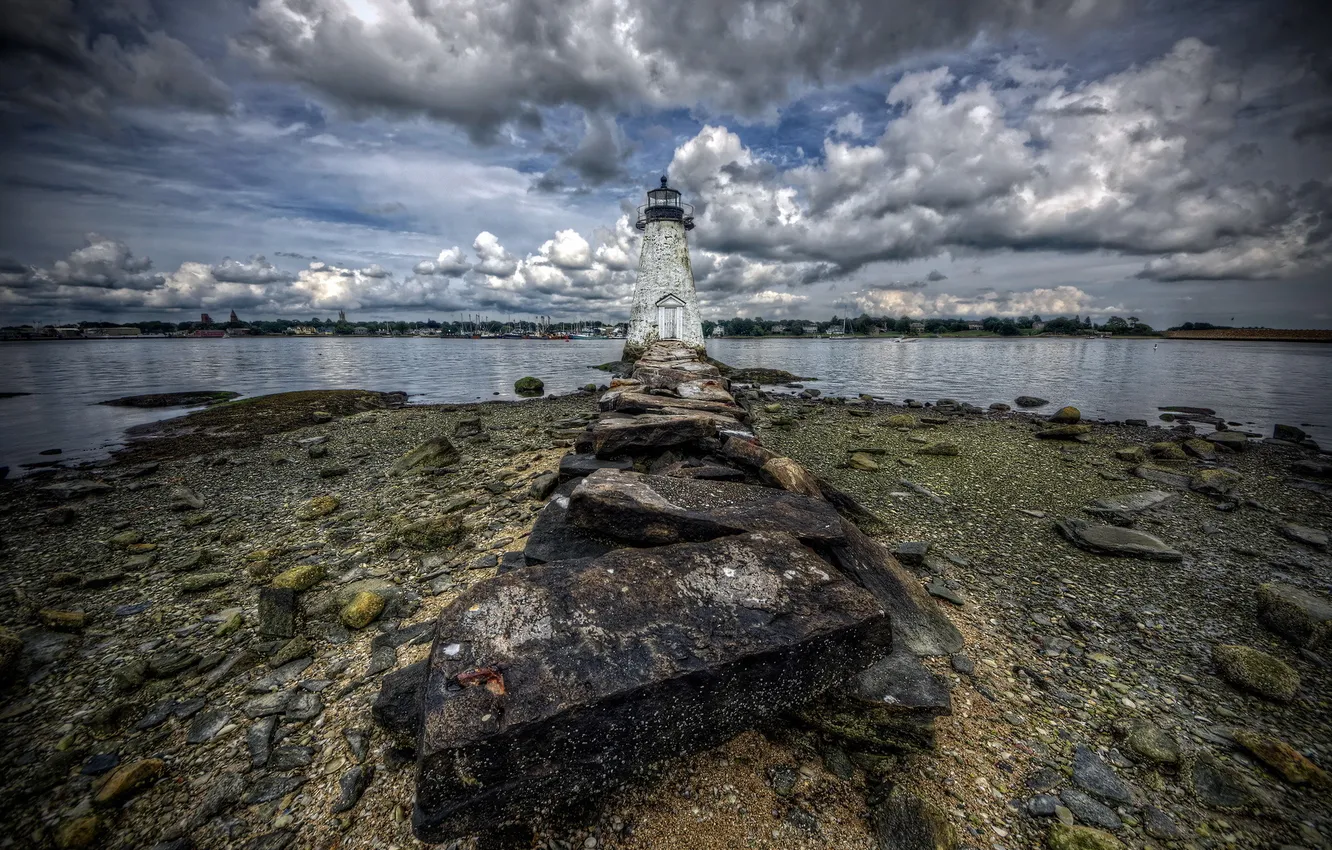 Photo wallpaper landscape, river, lighthouse