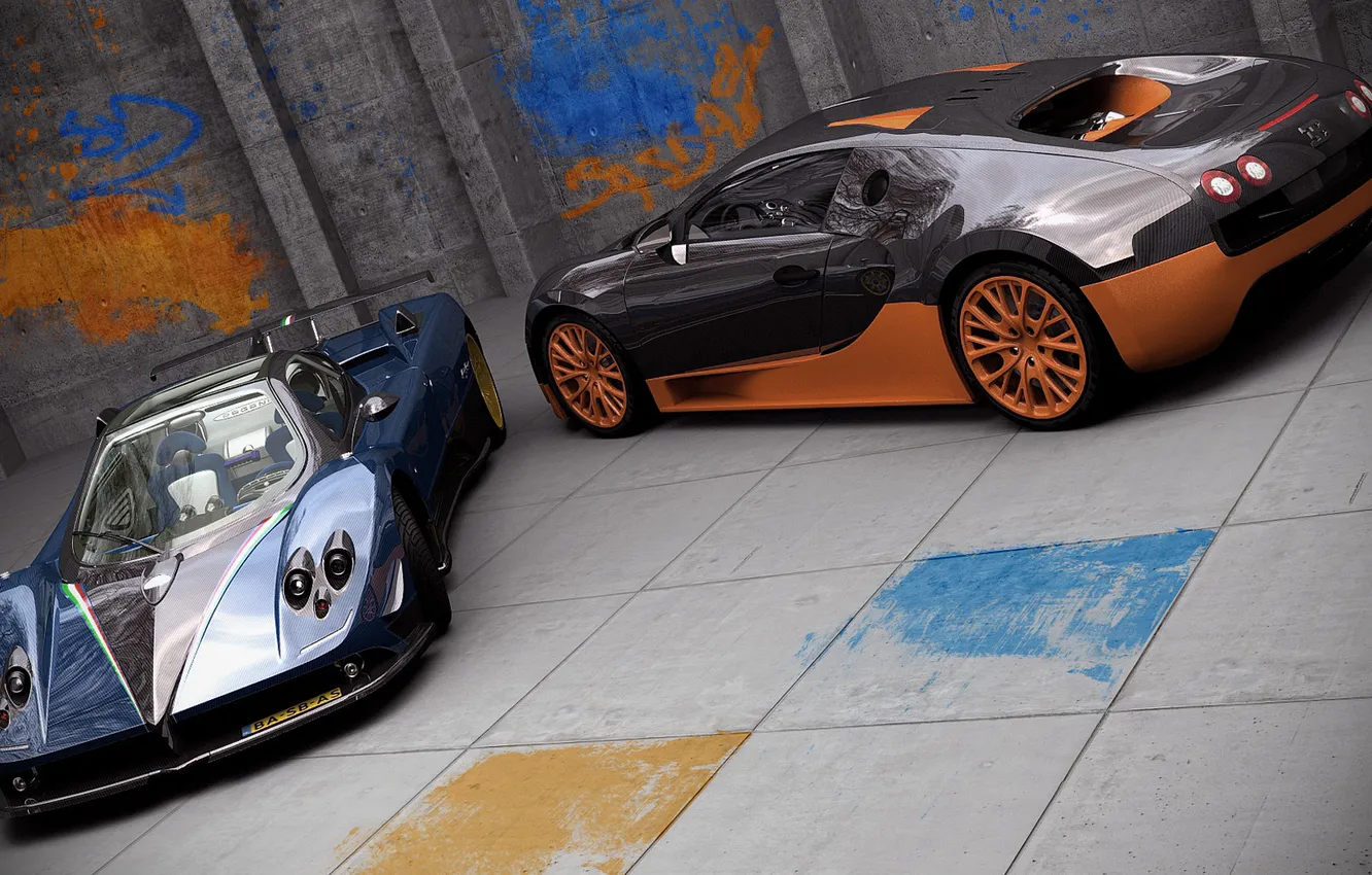 Photo wallpaper two, rocket, bugatti ss, the zonda tricolor