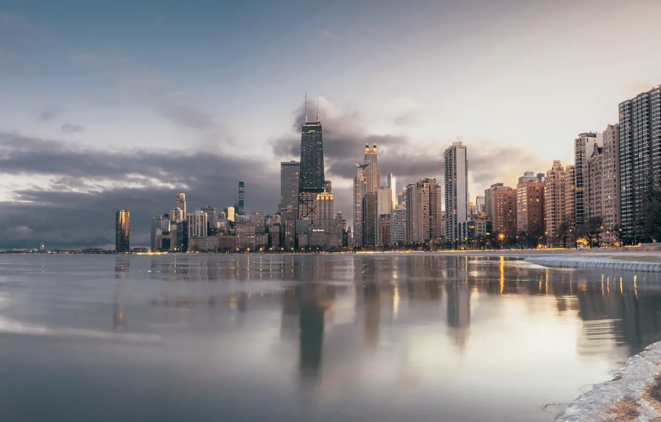 Photo wallpaper winter, the city, Chicago