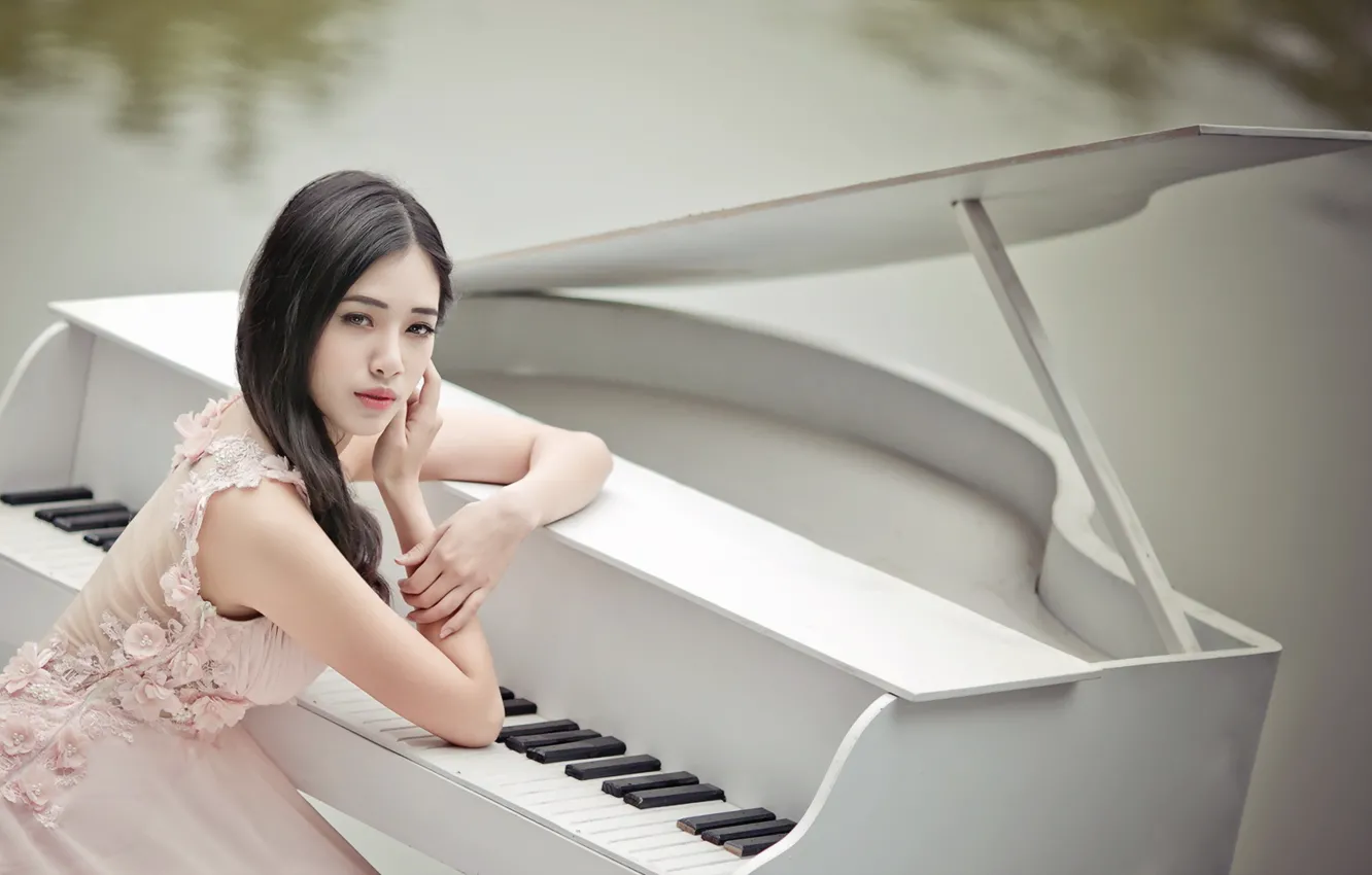 Photo wallpaper girl, music, Asian, piano