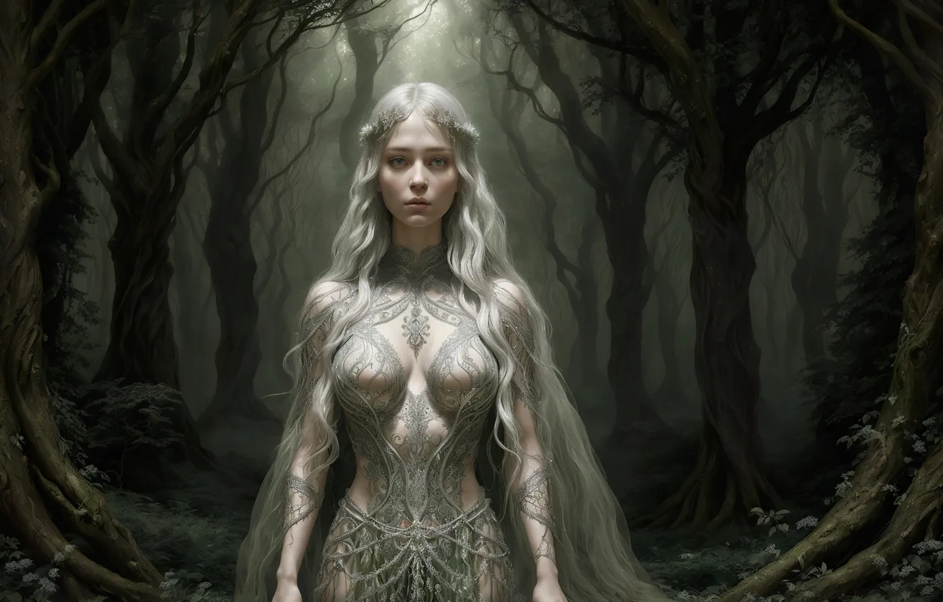 Photo wallpaper forest, girl, art, Dryad, digital art, art work Razor127, AI ART