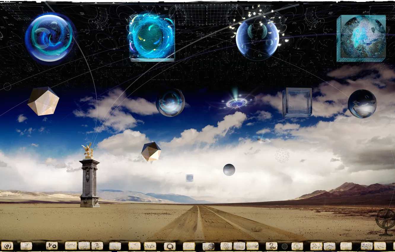 Photo wallpaper road, space, clouds, statue, cube, Arbor Lux, Digital Alchemy Landscapes