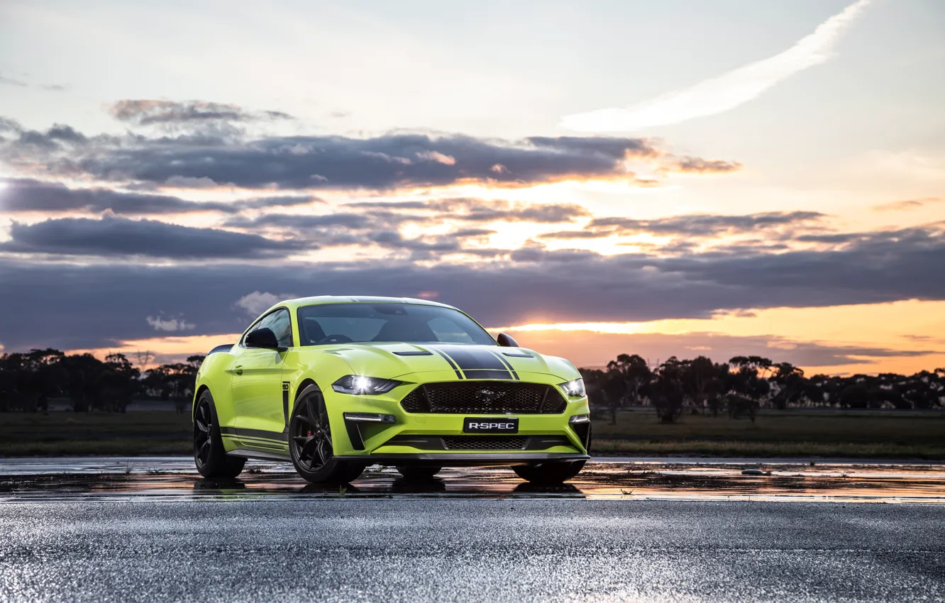 Photo wallpaper sunset, Mustang, Ford, the evening, AU-spec, R-Spec, 2019, Australia version