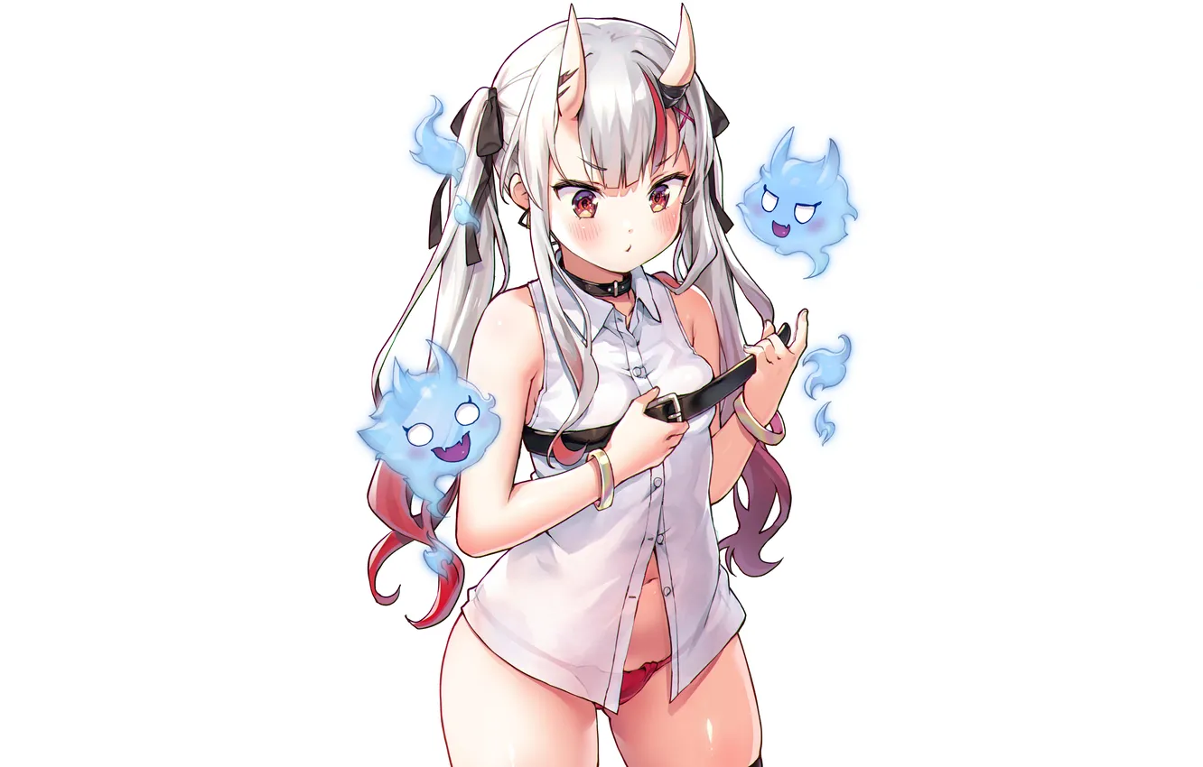 Photo wallpaper girl, sexy, lingerie, panties, horns, long hair, anime, beautiful