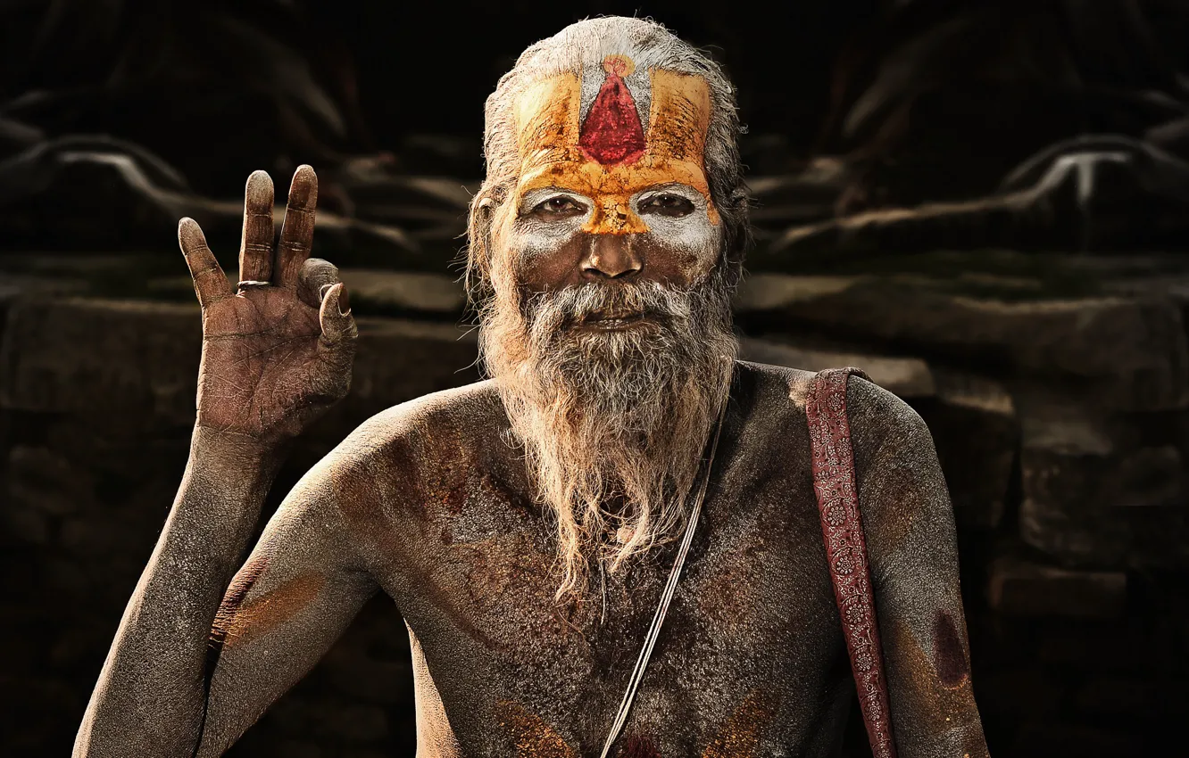 Photo wallpaper life, people, Priest, Nepal, hindu