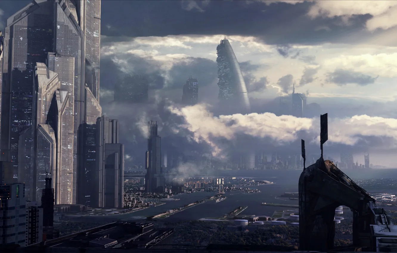 Photo wallpaper city, the city, future, fiction, skyscrapers, art, fantasy, architecture