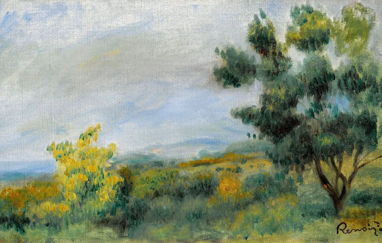 Photo wallpaper picture, 1900, Pierre Auguste Renoir, Pierre Auguste Renoir, Landscape with Trees and Sea