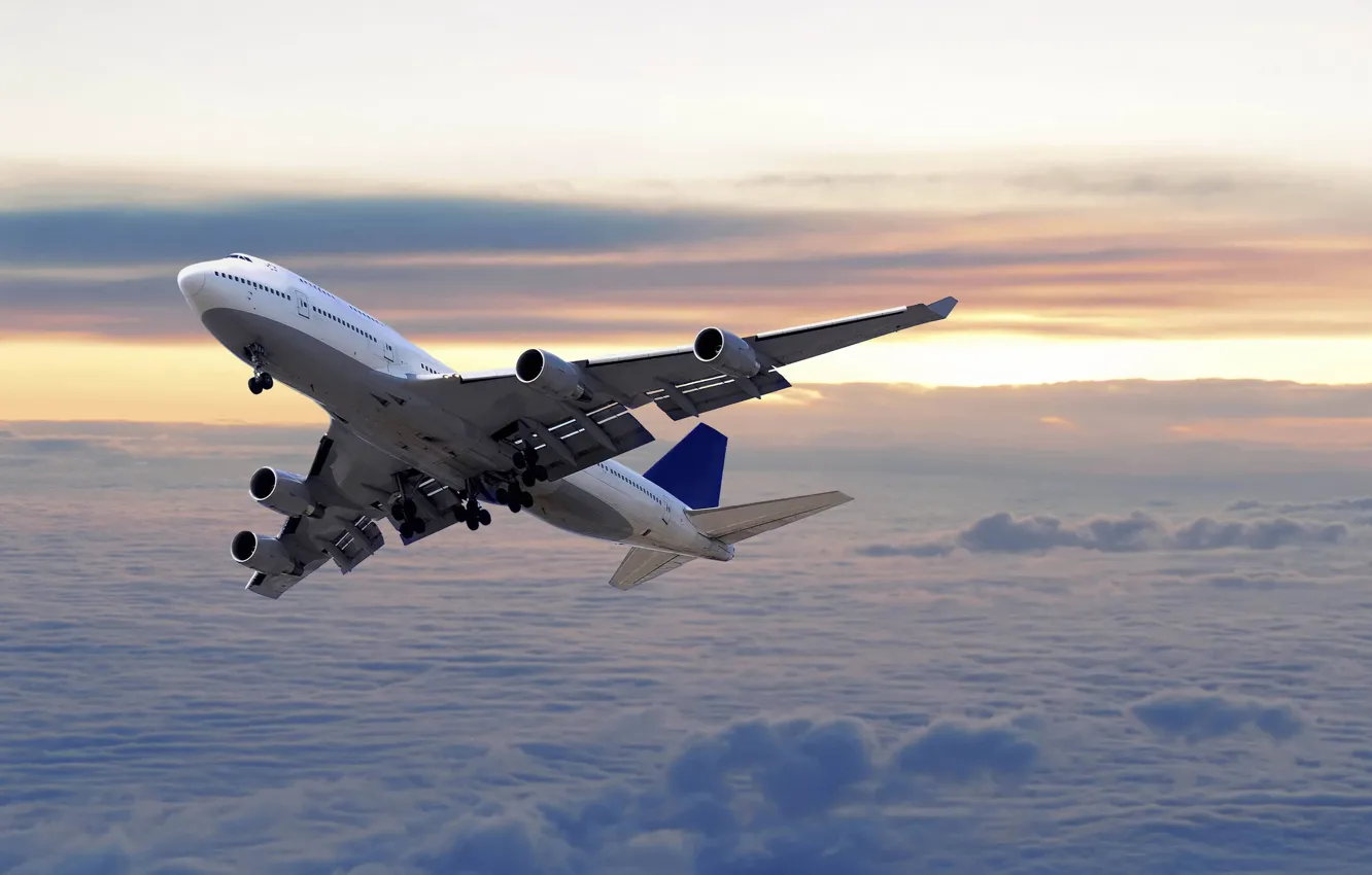 Photo wallpaper white, clouds, the plane