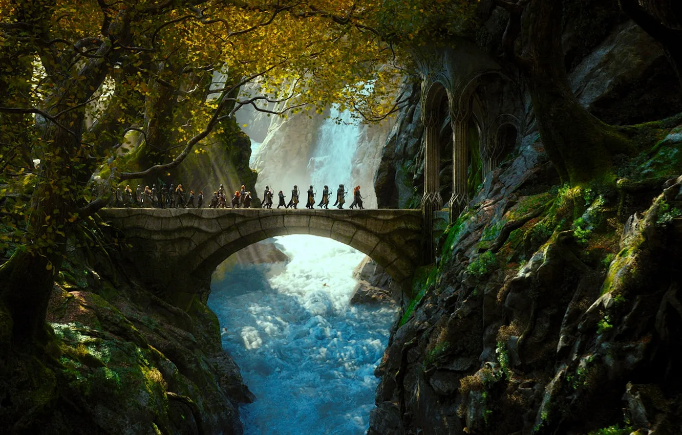 Photo wallpaper forest, elves, dwarves, prisoner, squad, Legolas, The hobbit, The Hobbit