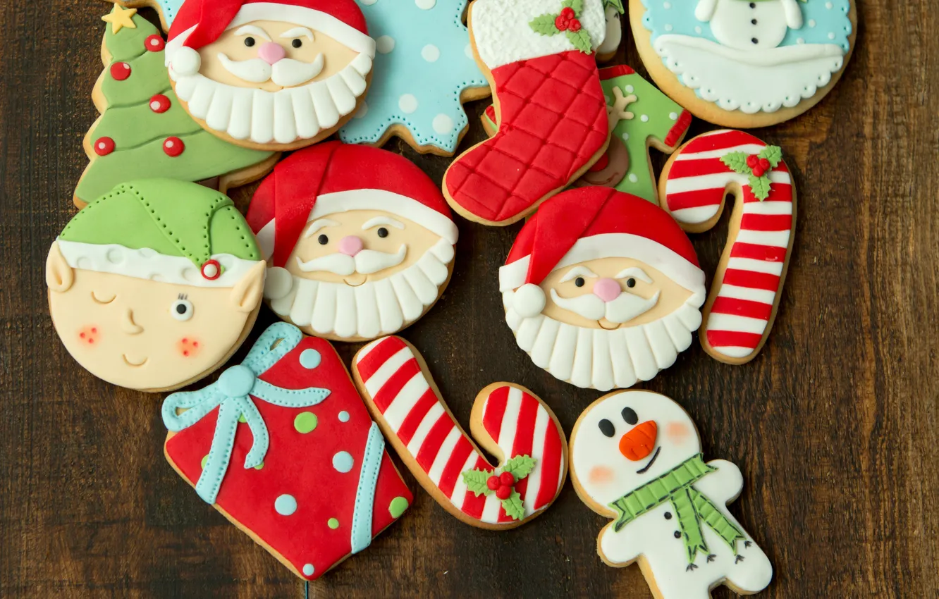 Photo wallpaper decoration, New Year, cookies, Christmas, Christmas, wood, New Year, cookies