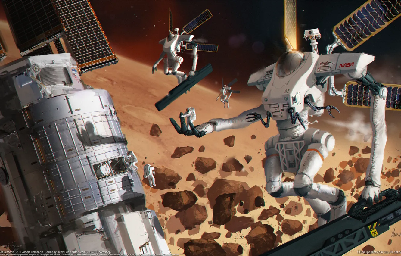 Photo wallpaper space, fiction, planet, robot, CG wallpapers, Albert Urmanov