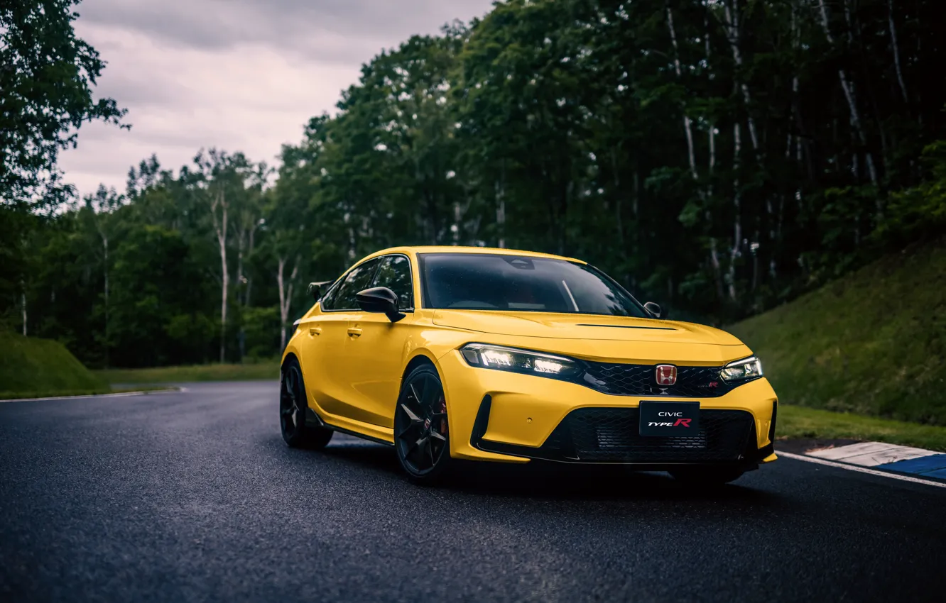 Photo wallpaper Yellow, Track, Car, Honda Civic Type R (2022)