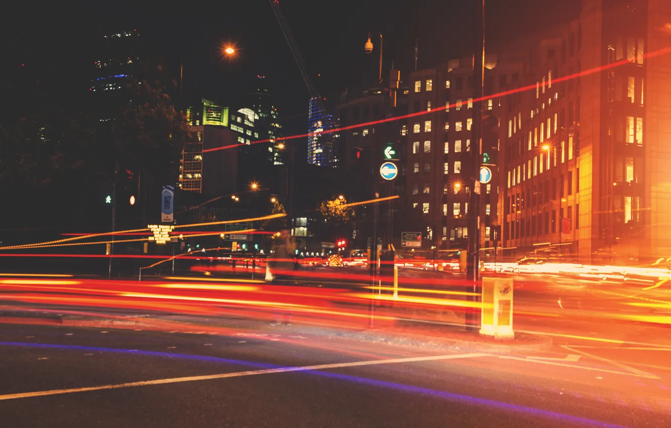 Photo wallpaper lights, night, Central, London