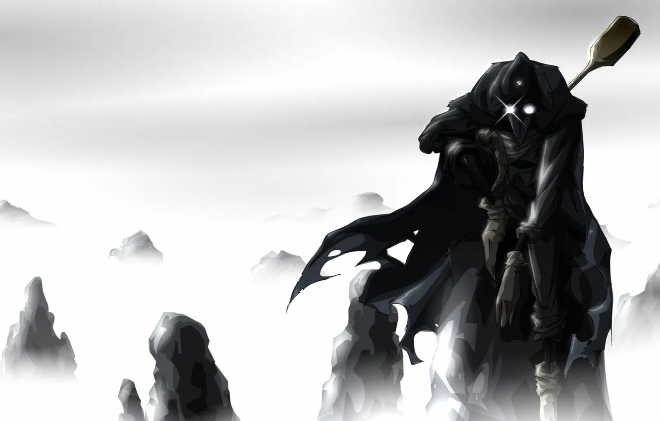 Photo wallpaper white, mountains, fog, black, Storm Breaker, JohnSu (deviantart)