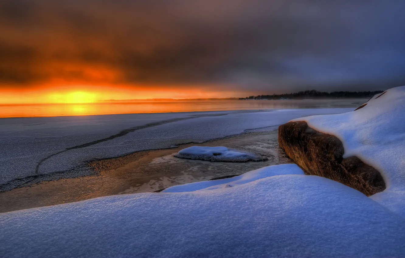 Photo wallpaper snow, sunset, Sweden, Bergvik, Varmland